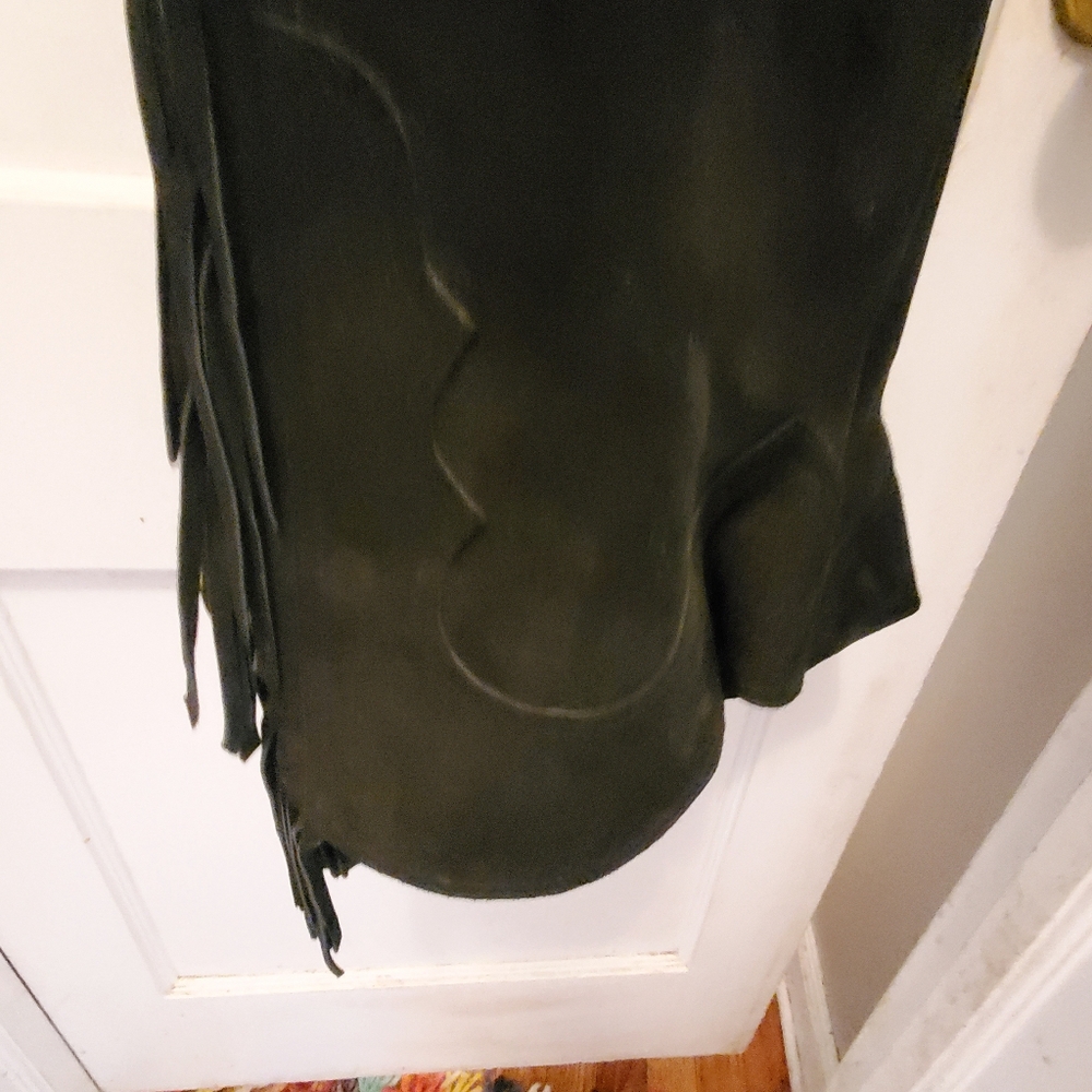 Absolutely Amazing " Hobby Horse" Black Suede Fringed Western Riding Chaps. - Picture 9 of 9